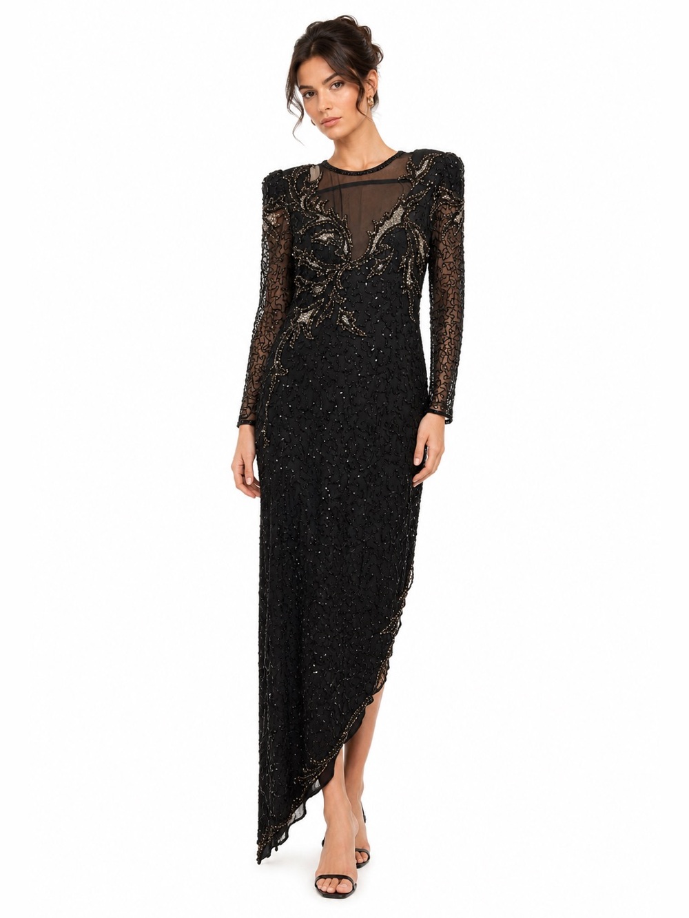 VTG A.J. Bari Beaded Asymmetrical Evening Dress Size 8 Vintage 80s 90s RARE